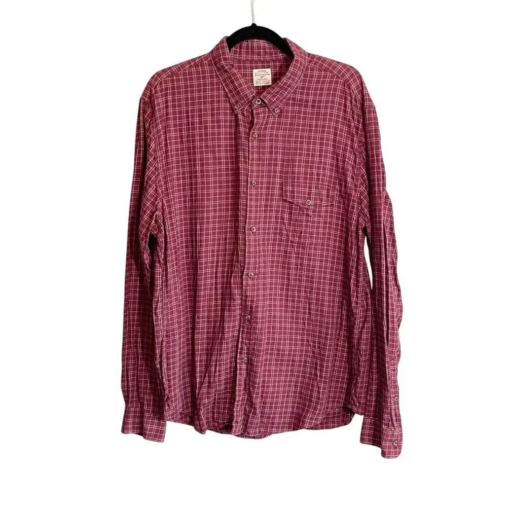 J. Crew Men's‎ Maroon Plaid Flannel Button Down Size XL